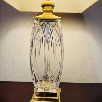 Waterford Finn Versailles Crystal Table Lamp w/Brass Base 26in Original Shades
