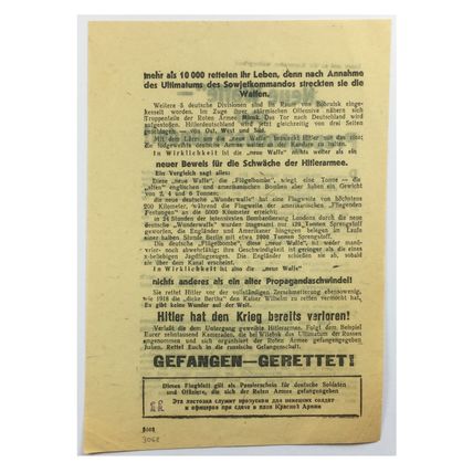 Original WW2 Russian/Soviet Air Drop Propaganda Leaflet. - Code 3068. - 1944.