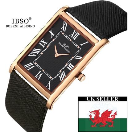 Gents Black Square Ultra Thin Face Steel Back Black Genuine Leather Strap Watch