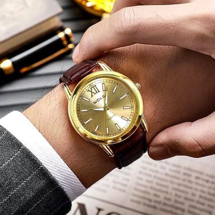 Gents Classic Gold Face Stainless Steel Back Brown Leather Strap Watch