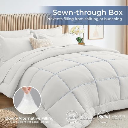 Sasttie Queen Comforter Set, 7 Pieces Bed in a Bag Queen, Complete Bedding Set I