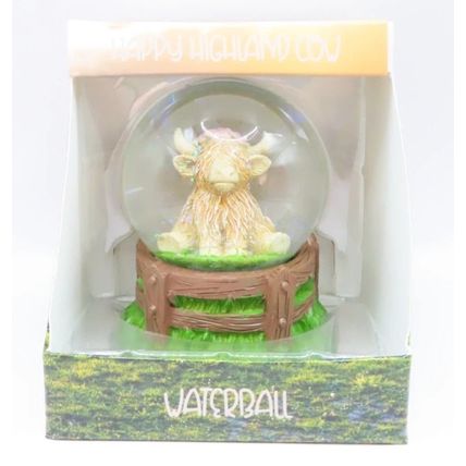 Highland Cow Snow Globe Glitter with a Pink Floral Headband 9 CM Gift Home Decor