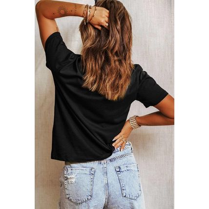 Black Sequin Game Day Graphic Crew Neck Tee