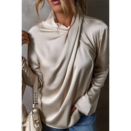 Jet Stream Satin Cross Front Slit Back Blouse