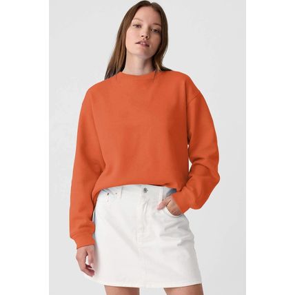 Orange Plain Drop Shoulder Crewneck Pullover Sweatshirt