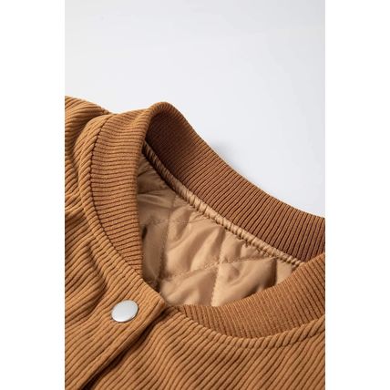 Buckskin Corduroy Fleece Patchwork Buttoned Bomber Jacket