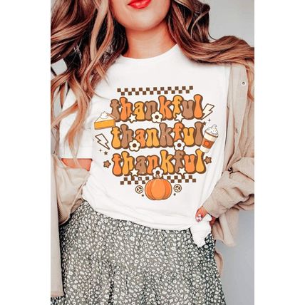 Khaki thankful Crew Neck Thanksgiving Graphic Tee