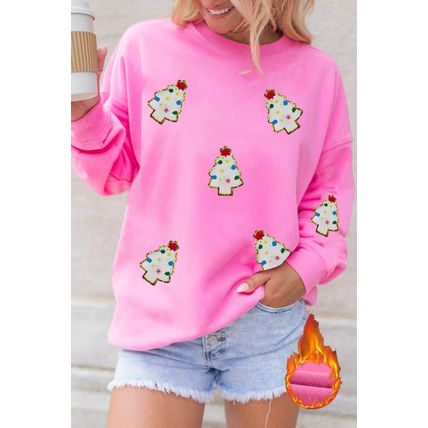 Bonbon Christmas Tree Patch Pattern Crew Neck Sweatshirt