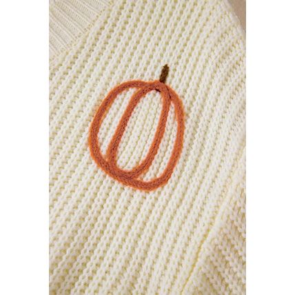 Beige Cable Knit Pumpkin Raw Hem V Neck Loose Sweater