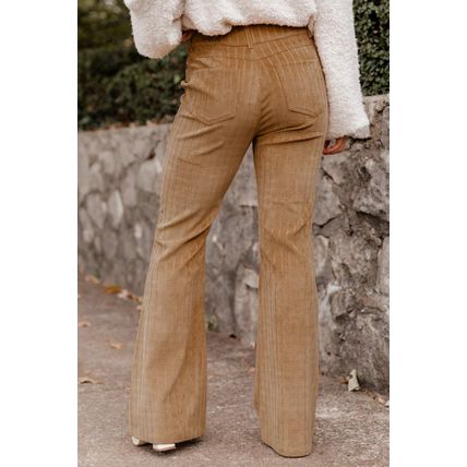 Grapefruit Orange Checkered Corduroy Flare High Waist Pants