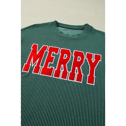 Evergreen Corded MERRY Graphic Long Sleeve Top and Shorts Set