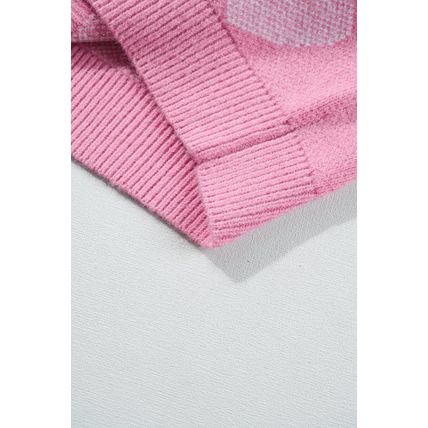 Pink Pearled Heart Print Valentines Crew Neck Sweater