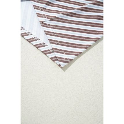 Chestnut Striped Stand V Neck Short Sleeve Blouse