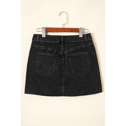 Carbon Grey Mineral Wash Ripped Raw Hem Denim Mini Skirt