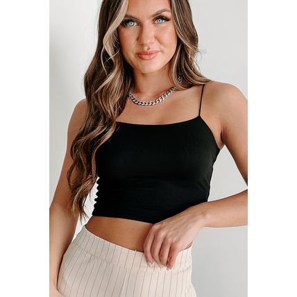 Black Spaghetti Strap Skinny Fit Cropped Tank Top