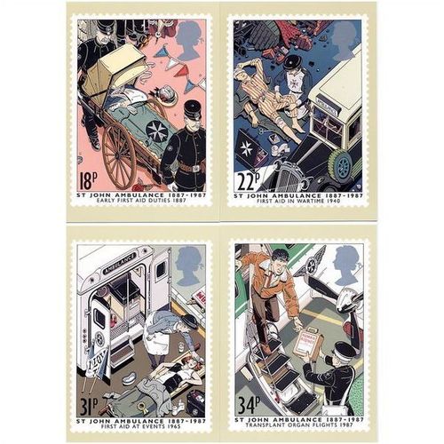 GREAT BRITAIN 1987 ST JOHN AMBULANCE PHQ NO 102 PHQ CARDS SET 4 MINT