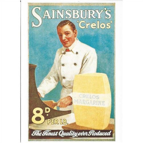 Advertisement for Sainsbury's own brand Crelos margarine, c1913.