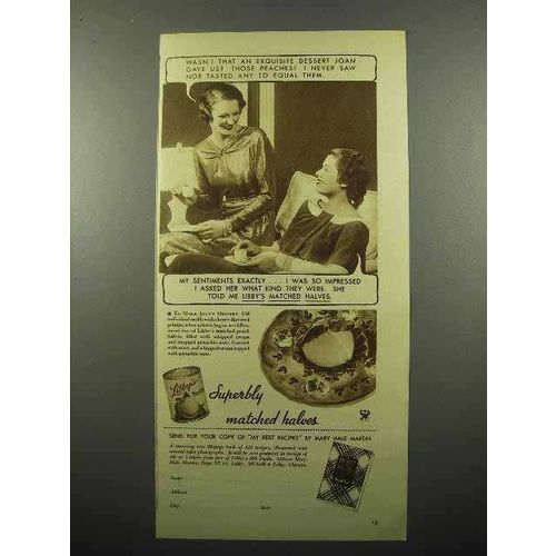 1935 Libby's Peaches Ad - An Exquisite Dessert