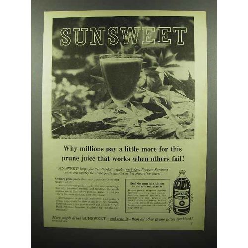 1960 Sunsweet Prune Juice Ad - Millions Pay More