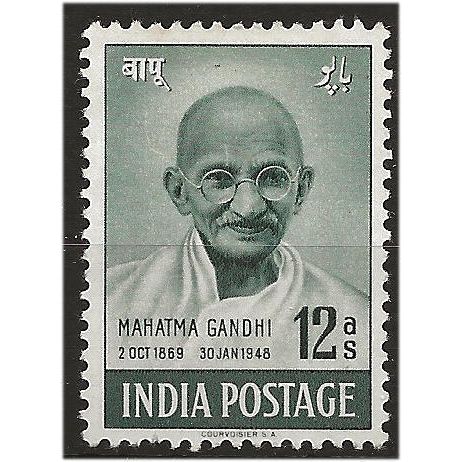 India 1948 SG307 12a Grey-Green 1st Anniv of Independence/Gandhi Mounted Mint .