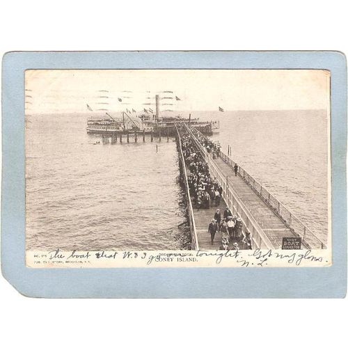 New York Coney Island Amusement Park Postcard Dreamland Dock Coney Island ~393