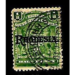 RHODESIA 1909 OPT'D RHODESIA 1/2d GREEN SG100 FINE USED