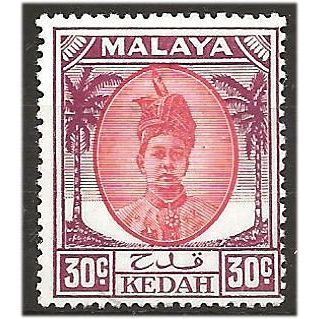 Kedah 1952 SG85b 30c Scarlet & Purple Mounted Mint . .. .