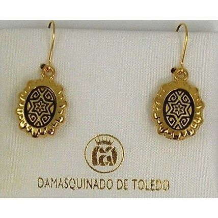 Damascene Gold Star of David Oval Drop Earrings by Midas of Toledo Spain 8105