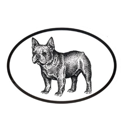 Dog Breed Oval Vinyl Car Decal Black & White Sticker - French Bulldog