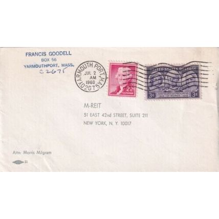 United States 1966 Yarmouthport MASS-New York NY Cover Yarmouth cancel typed VGC