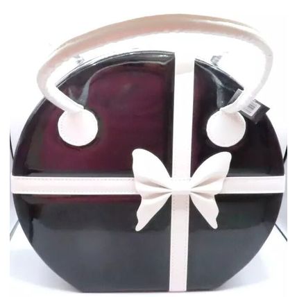 Round Black & White Jewellery Box with White Bow & Handles 43 CM Gift Storage