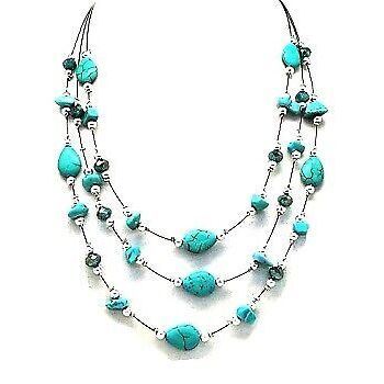 22 Inch 3 Strands Turquoise Necklace with Spacer and Faceted Beads