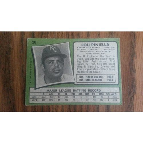 1971 Topps Card # 035 Lou Piniella Good (2) Kansas City Royals