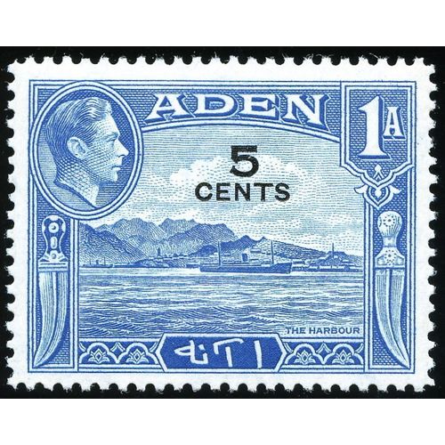 Aden KGVI 1951 5c on 1a Pale Blue Mounted Mint MM SG 36 Sc 36 stamp harbour