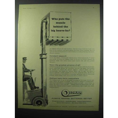 1960 Oldham Batteries Ad - Puts The Muscle Behind