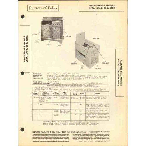 PACKARD-BELL models 673A 673B 880 AM radio phono Sams Photofact manual