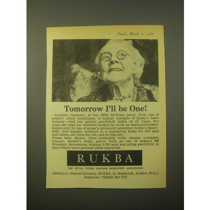1965 RUKBA Royal United Kingdom Beneficent Association Ad - Tomorrow I'll Be