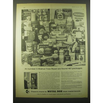 1965 Metal Box Ad - At number 5 Walnut Tree Road we found 467 packages
