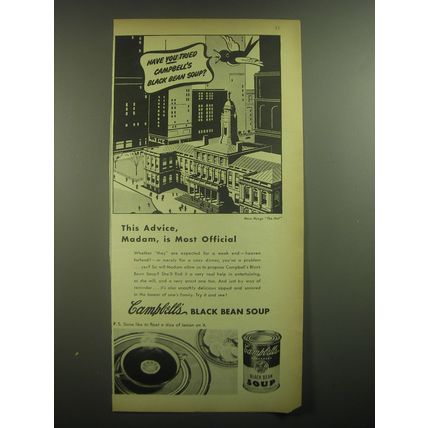 1945 Campbell's Black Bean Soup Ad - This advice, madam, is most official