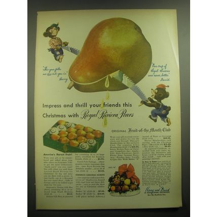1945 Harry and David Royal Riviera Pears Ad - Impress and thrill your friends