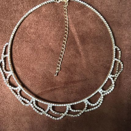 Interwoven Scalloped Rhinestone Bib Necklace - Gold #359 USA Seller