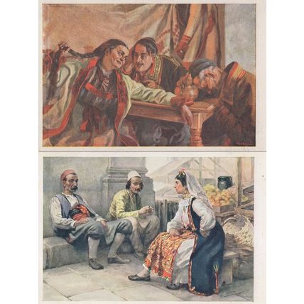 Jugoslavia 2x Costume Painting incl Drunk Alcohol Old Postcard s