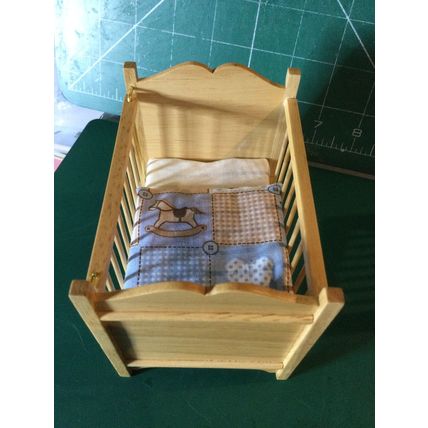 Pine Dropside Cot Blue Bedding 1:12th Dolls House Miniature