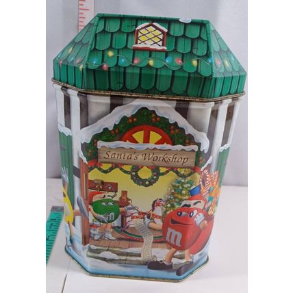 M&M'S TIN SANTA'S WOR\KSHOP #10 ~ CHRISTMAS VILLAGE ~ 1999 used empty