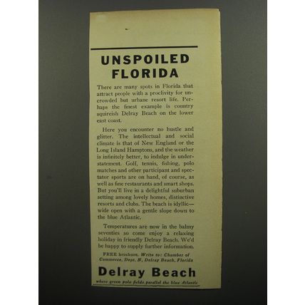 1956 Delray Beach Florida Ad - Unspoiled Florida