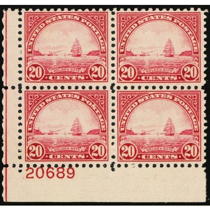 698, Mint FVF 20¢ Plate Block of Four Stamps - Stuart Katz