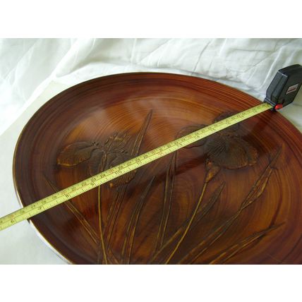 Vintage Art Deco Iris Wall Plate Picture Flower Portrait Lacquer Charger