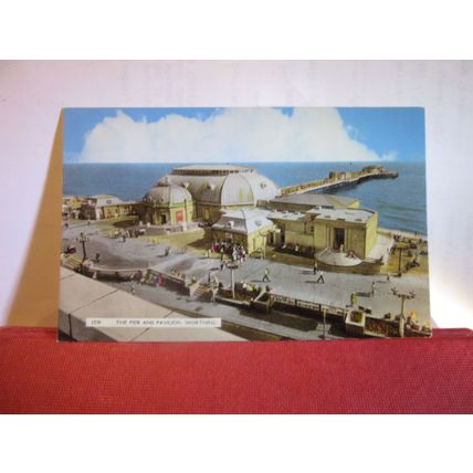 THE PIER & PAVILION, WORTHING, SUSSEX used vintage postcard no 1230 1966 pm =