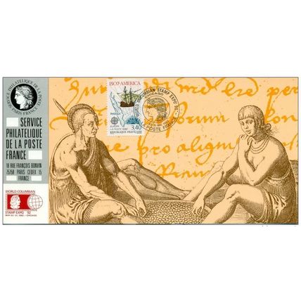 090 Carte officielle Exhibition Chicago 1992 France FDC Cept America Discovering