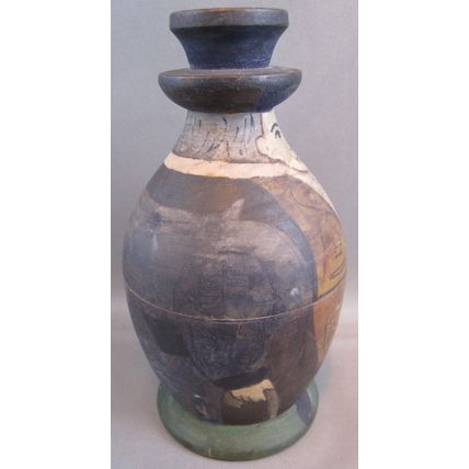RARE Antique Painted Man Wooden TREENWARE TOBACCO TEA JAR CONTAINER PRIMITIVE